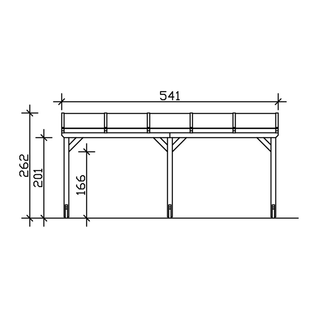 Zeichnung eines Carports aus Leimholz, nussbaumfarben