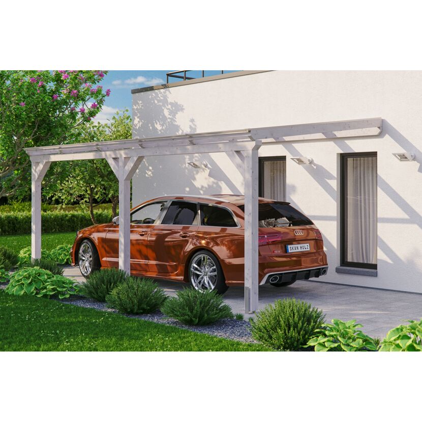 Auto unter weißem Carport