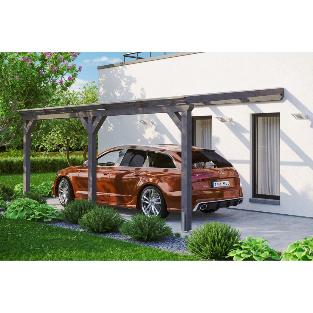 Auto unter einem grauen Carport von SKAN HOLZ.
