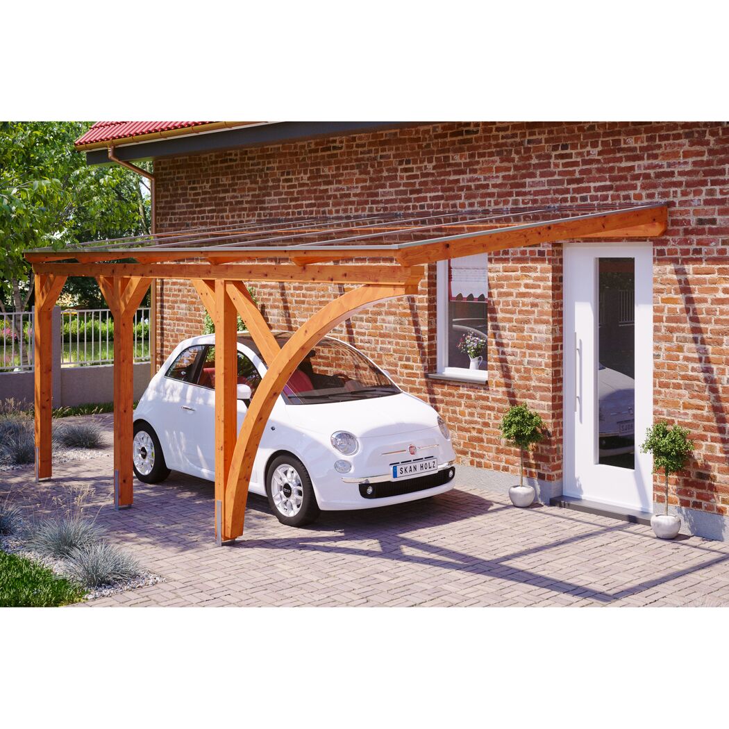 Auto unter einem hölzernen Carport