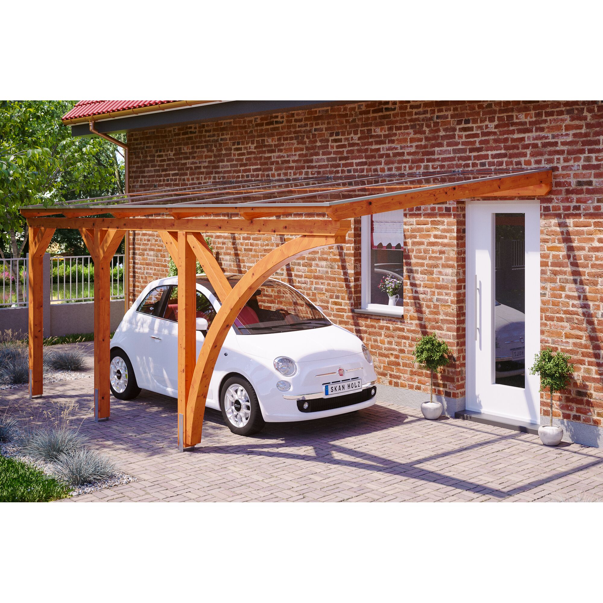 Auto unter einem hölzernen Carport