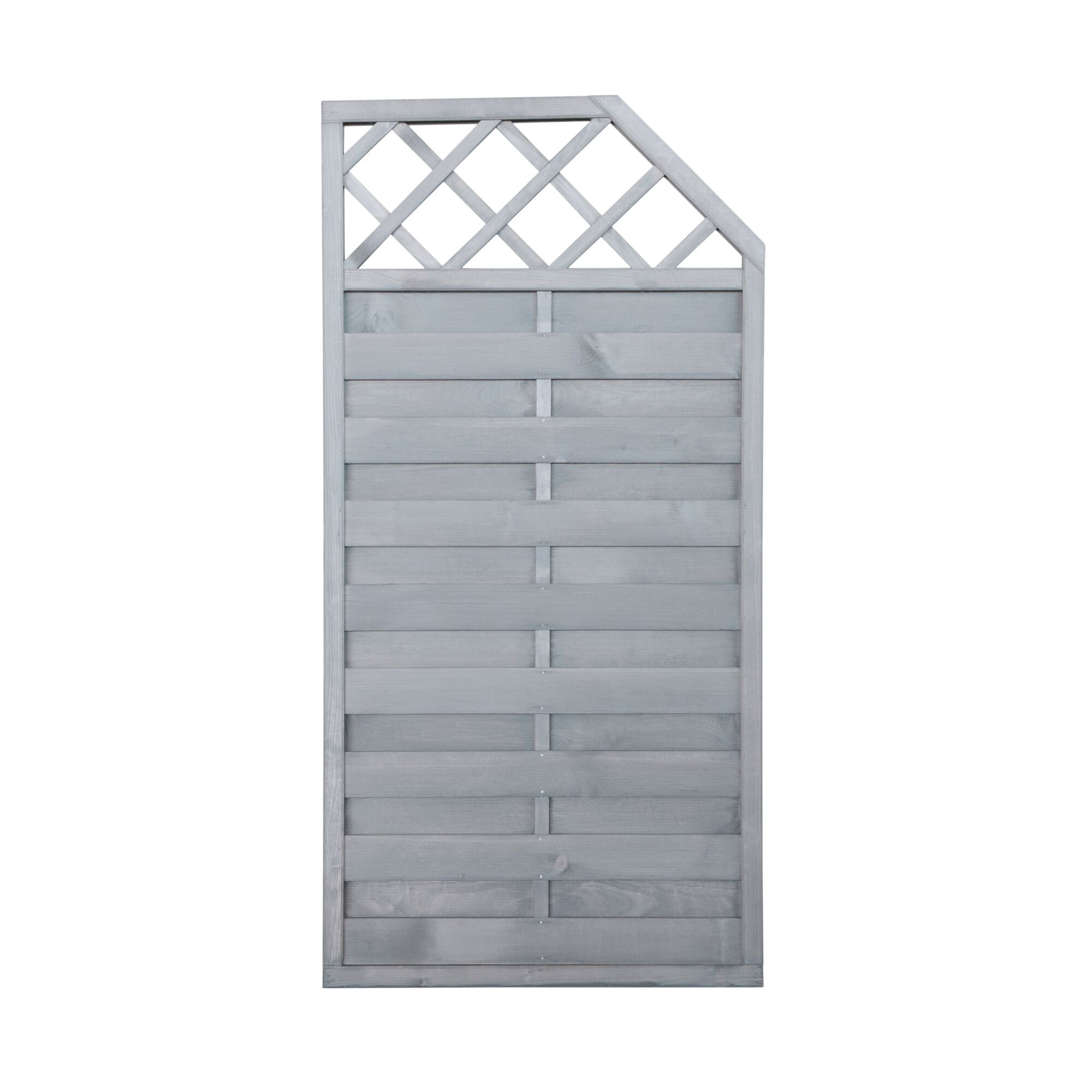 Grauer Holzzaun mit diagonalem Gitter