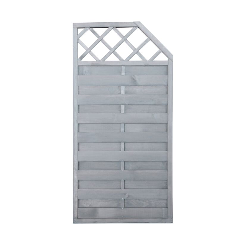 Grauer Holzzaun mit diagonalem Gitter