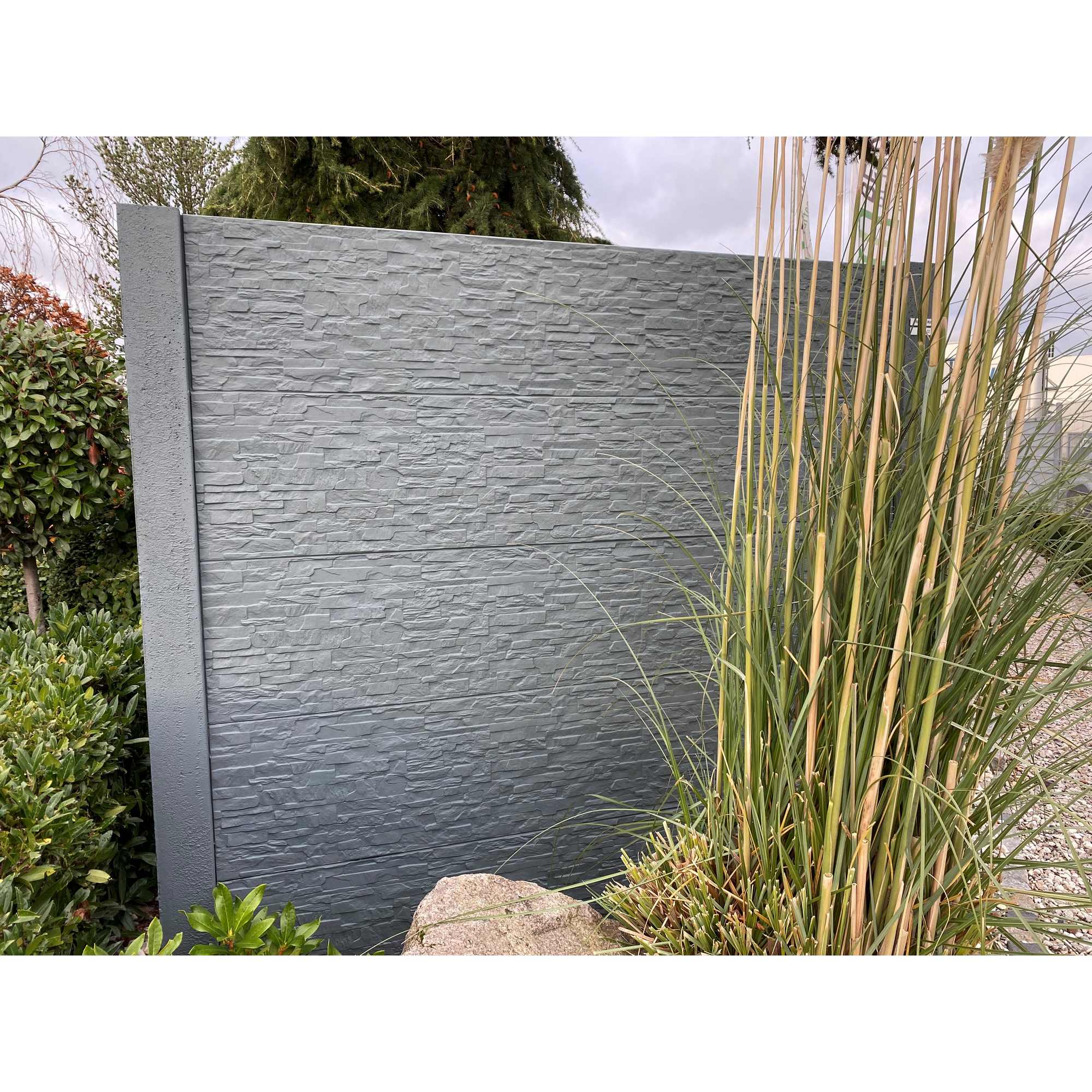 Betonzaunplatte 'Standard Rockstone' 200 x 38,5 x 3,5 cm grau