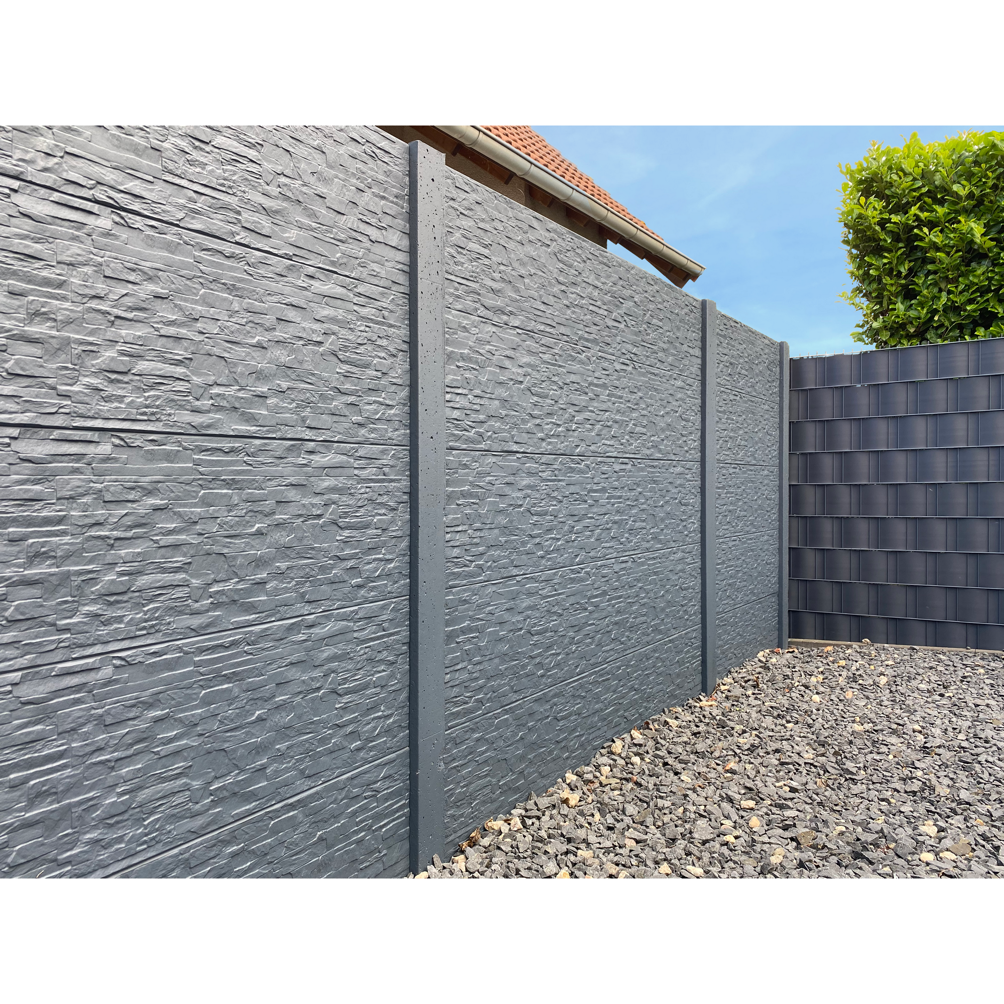 Betonzaunplatte 'Standard Rockstone' 200 x 38,5 x 3,5 cm grau