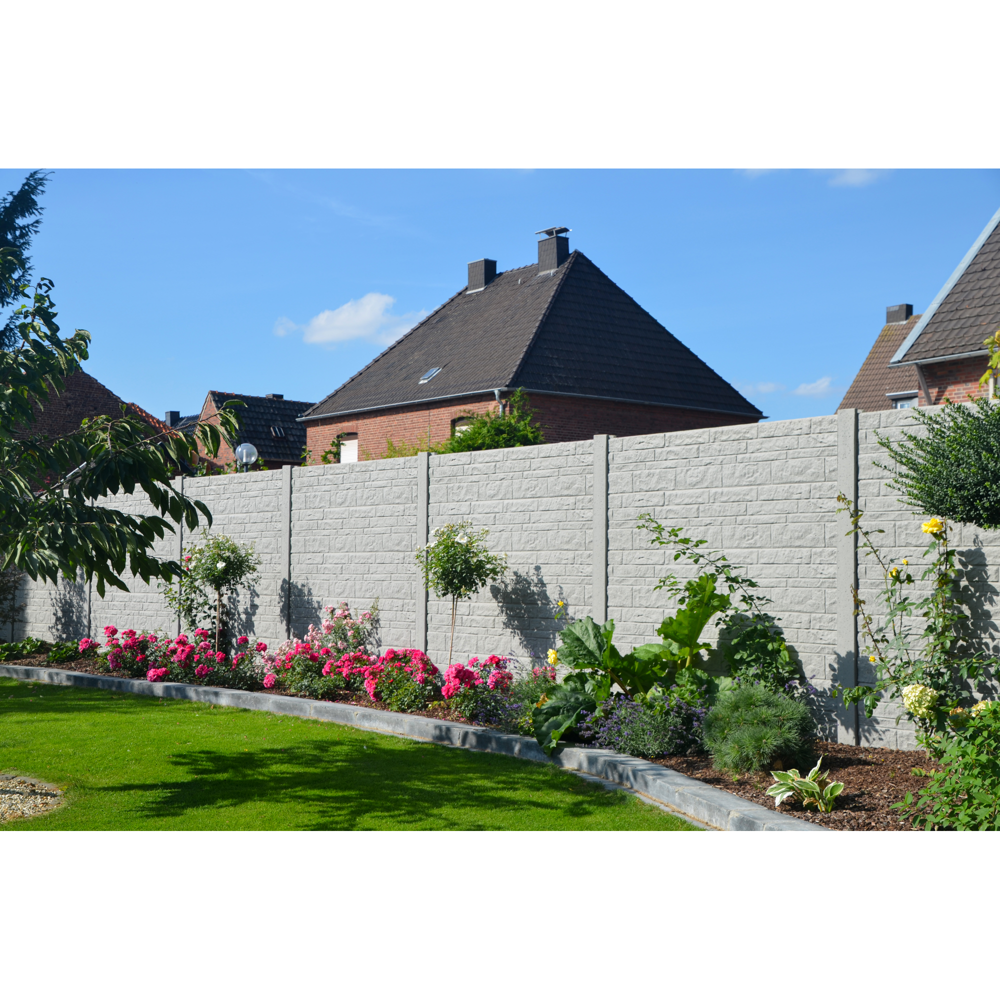 Betonzaunplatte 'Standard Fels' 200 x 38,5 x 3,5 cm grau