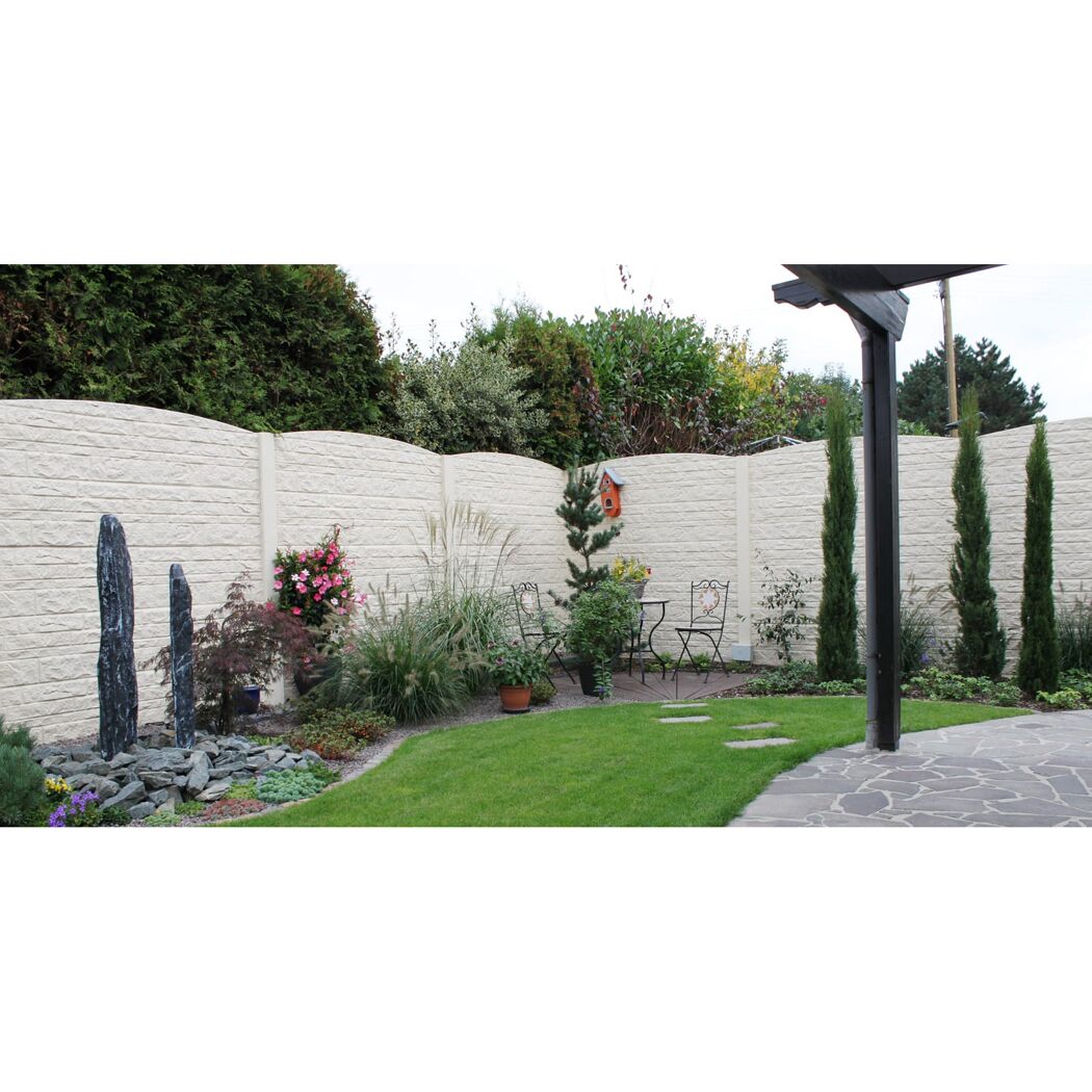 Betonzaunbogenplatte 'Standard Fels' 200 x 45 x 3,5 cm grau