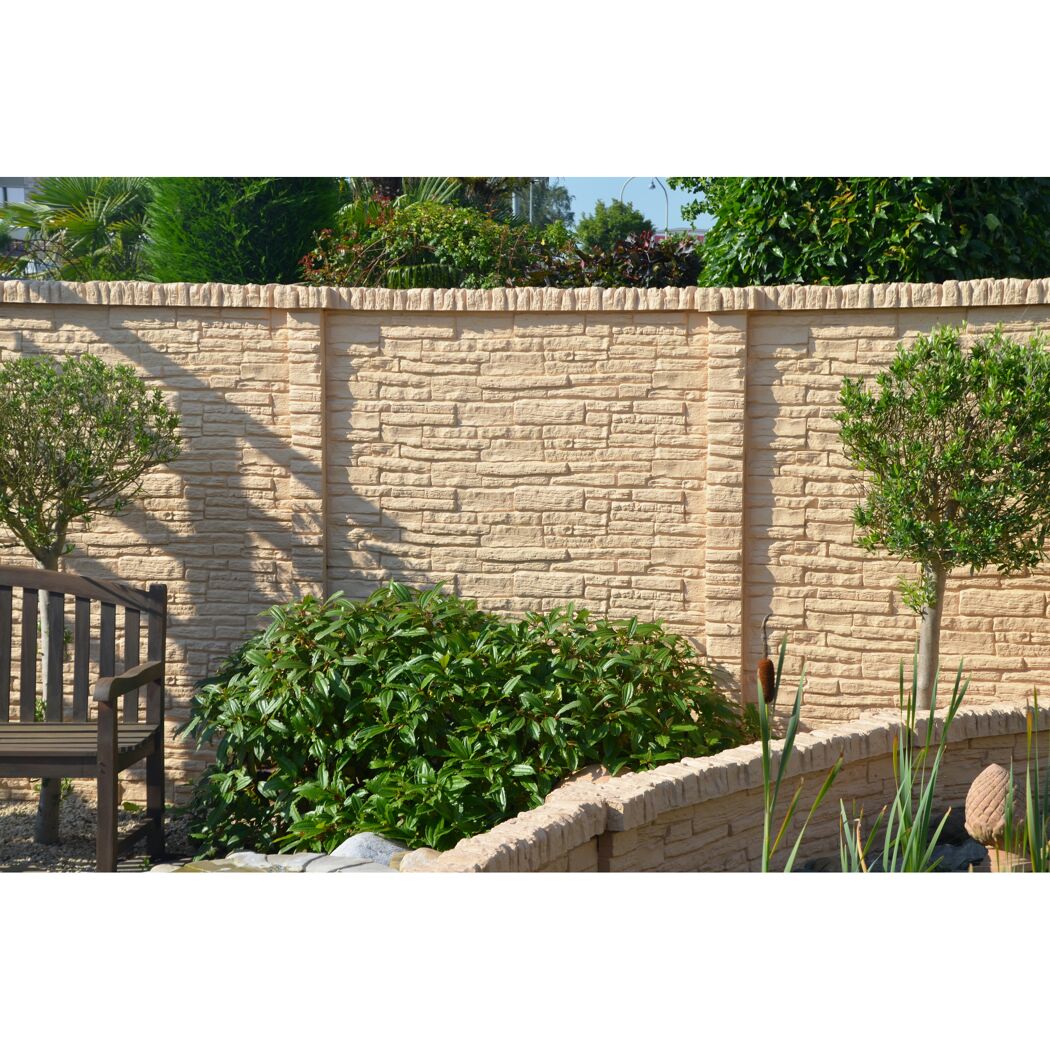 Betonzaunplatte 'Mediterran Nostalgie' Beton/Stahl grau 144 x 30 x 4 cm
