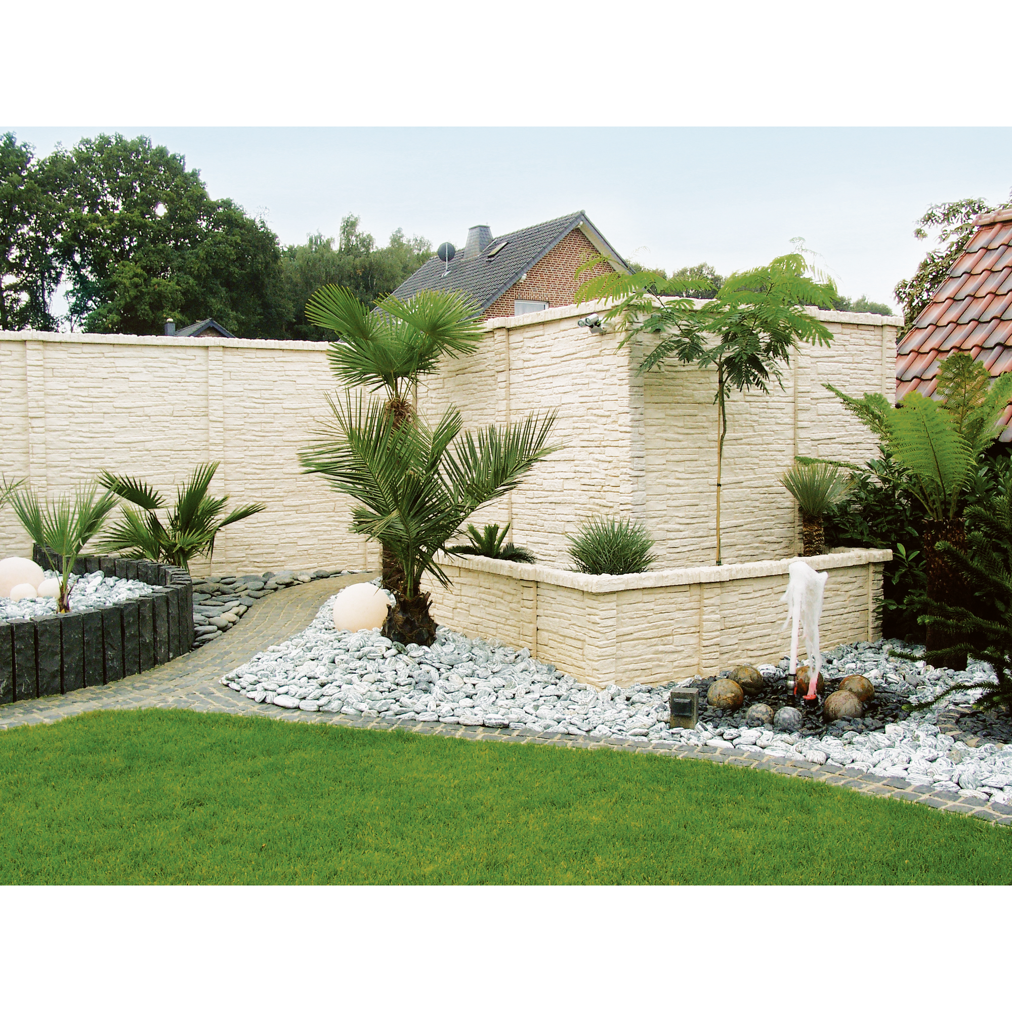 Betonzaunplatte 'Mediterran Nostalgie' Beton/Stahl grau 144 x 30 x 4 cm