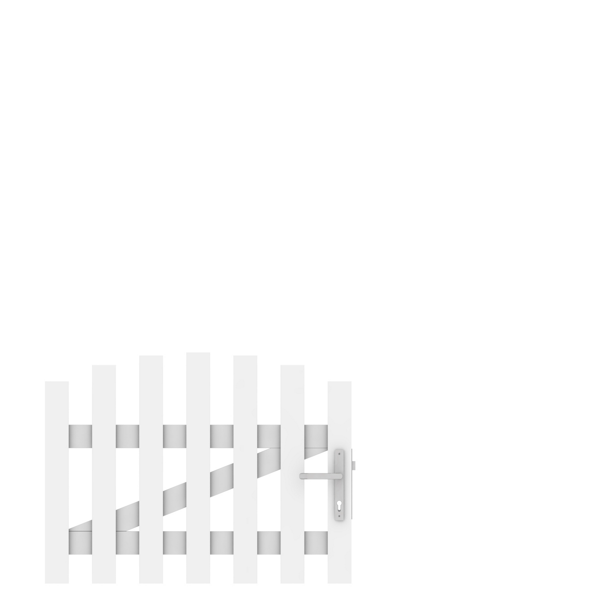 Weißer Gartenzaun mit offener Tür
