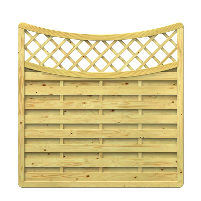 Holz-Sichtschutzzaun mit geschwungenem Gitter