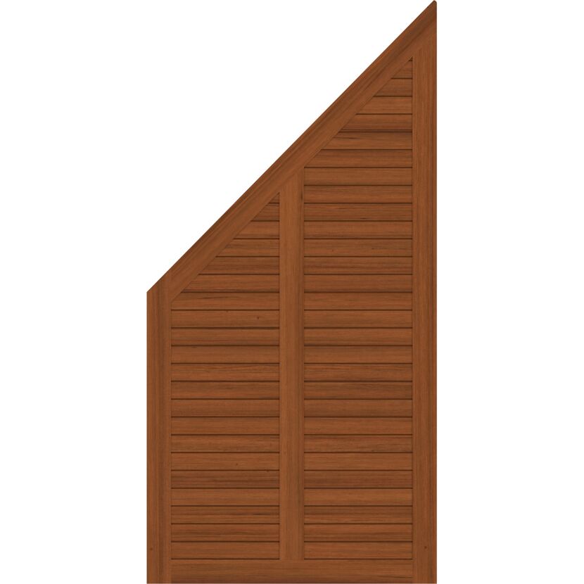 Braunes Holzelement in Trapezform.