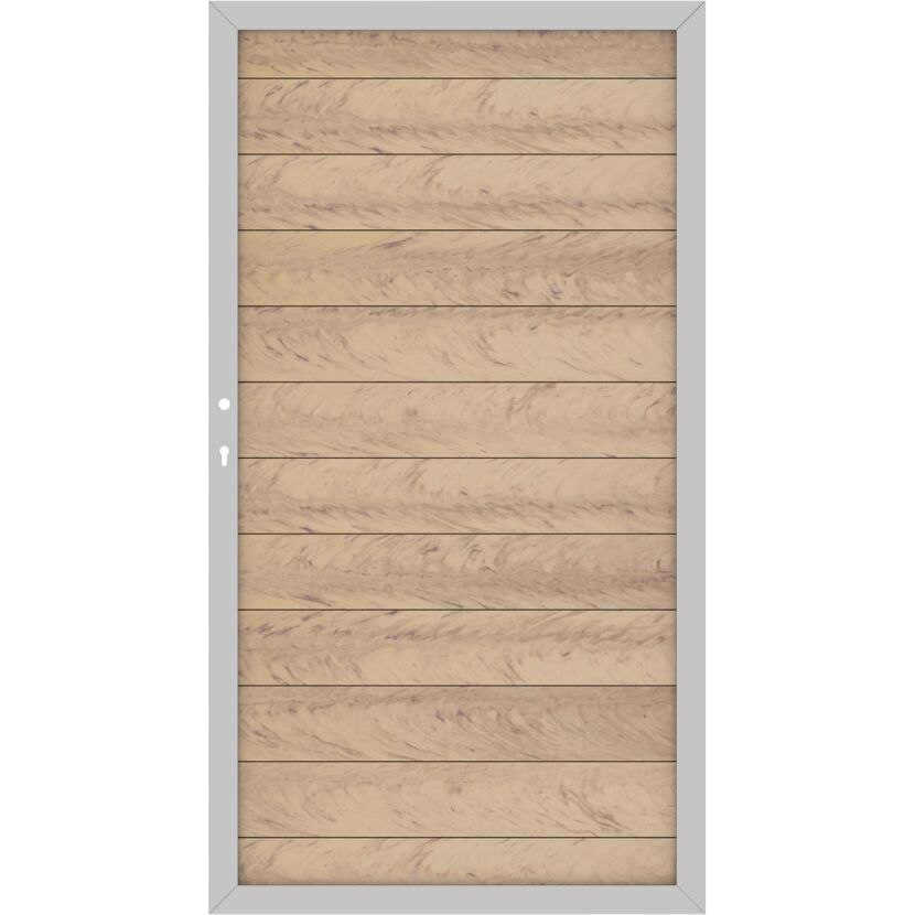 Holztür mit silbernem Rahmen