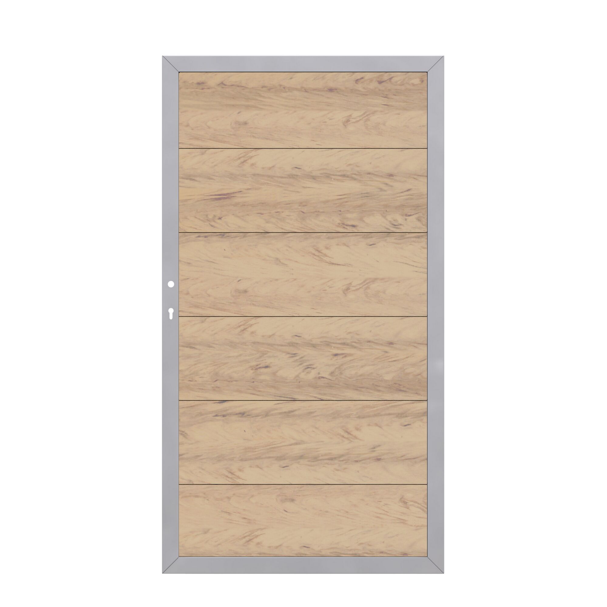 Holz Gartentor mit silbernem Rahmen