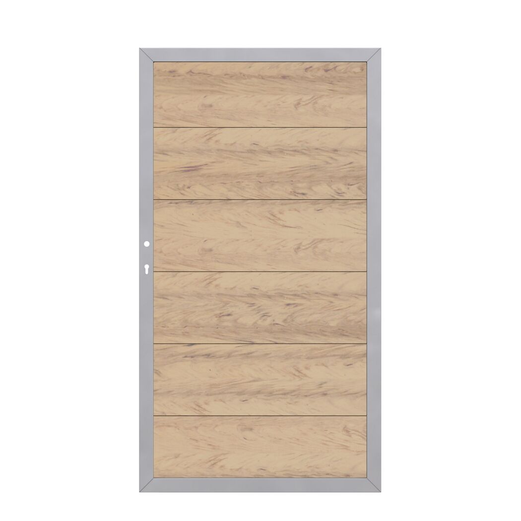 Holz Gartentor mit silbernem Rahmen
