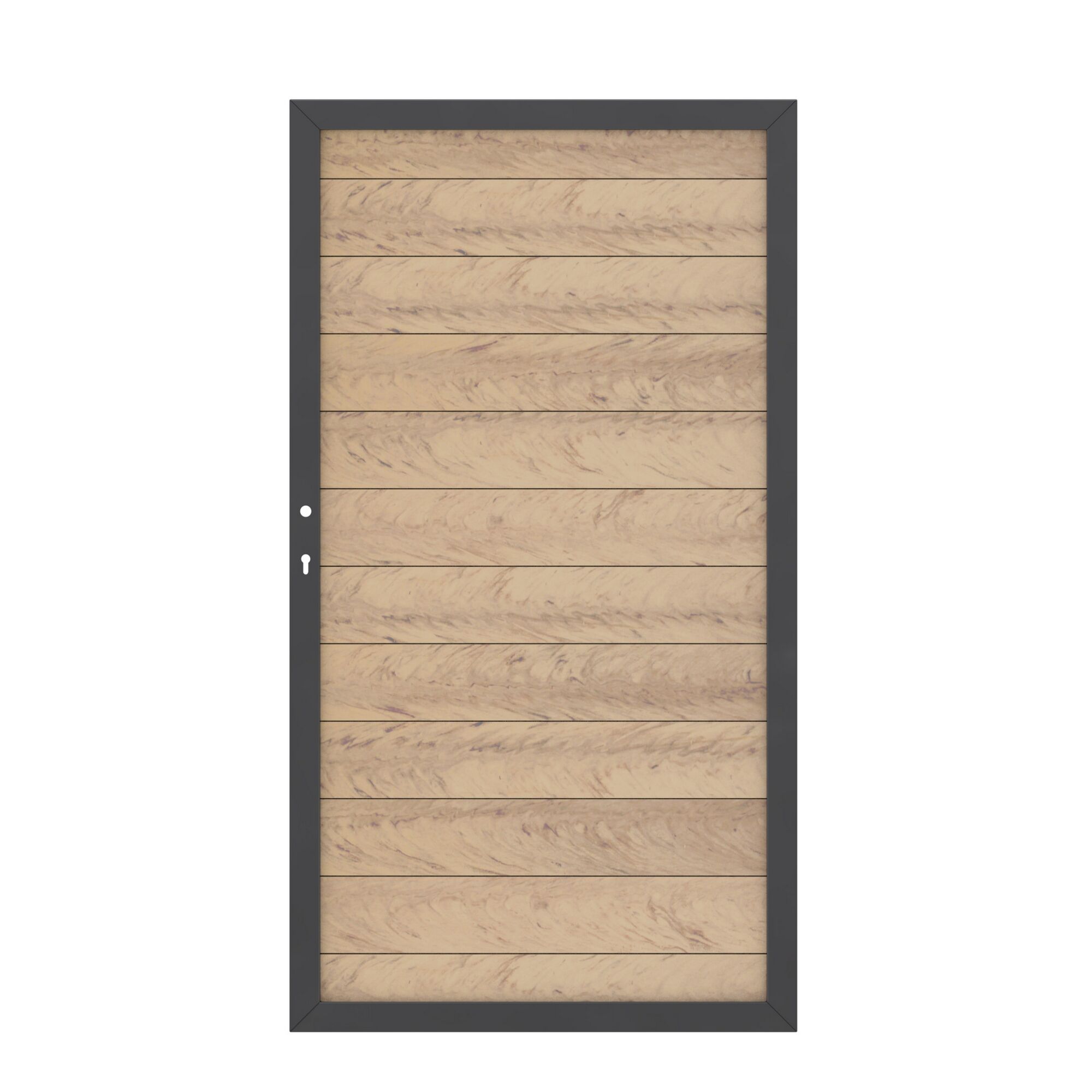 WPC-Tor in Sandfarben mit anthrazitfarbenem Rahmen