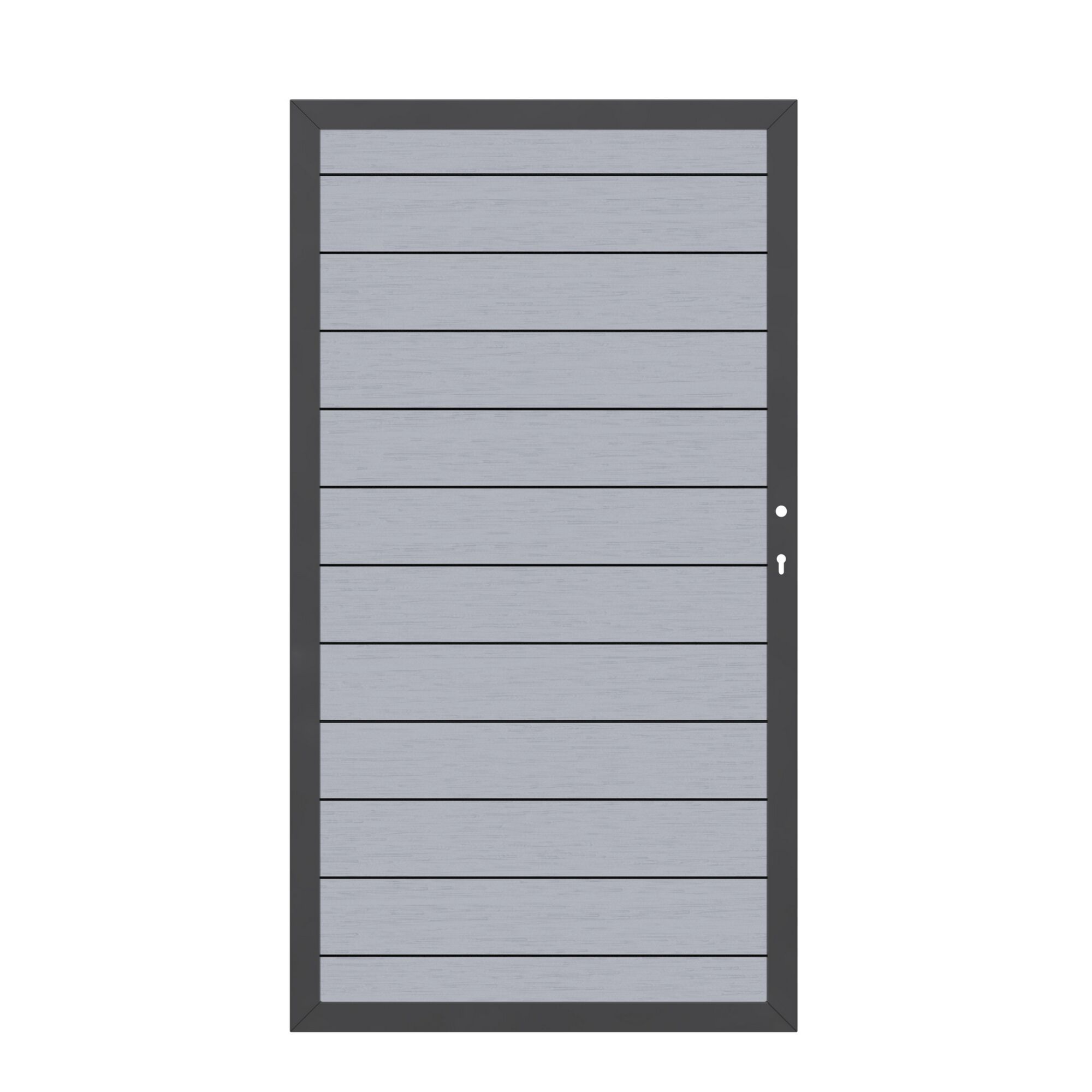 Graues WPC-Tor mit anthrazitfarbenem Rahmen