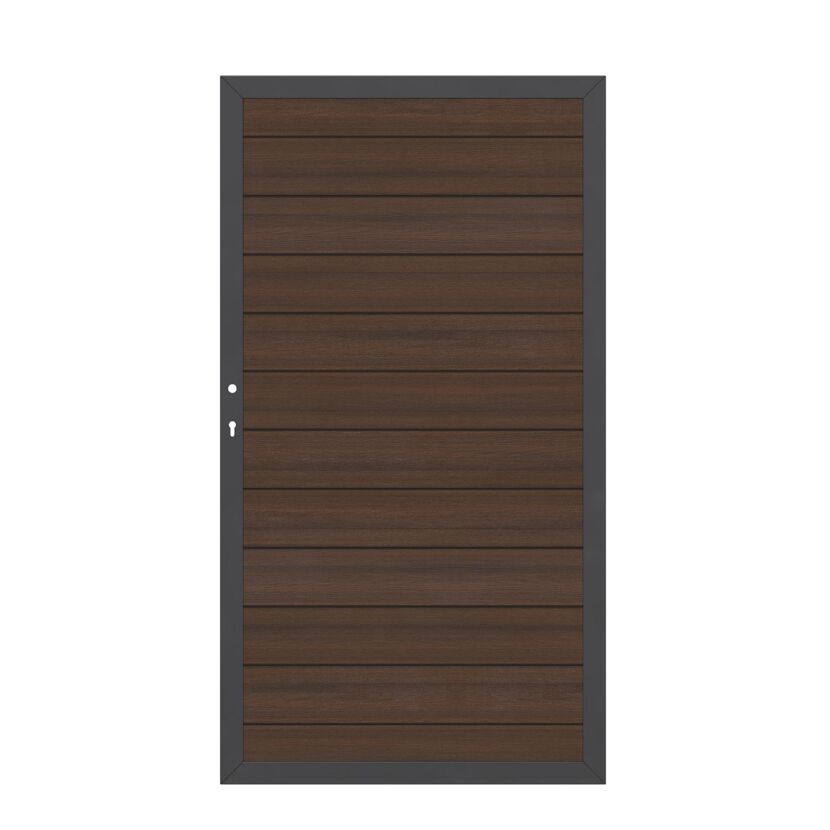 Braunes Gartentor mit horizontalen Holzlatten