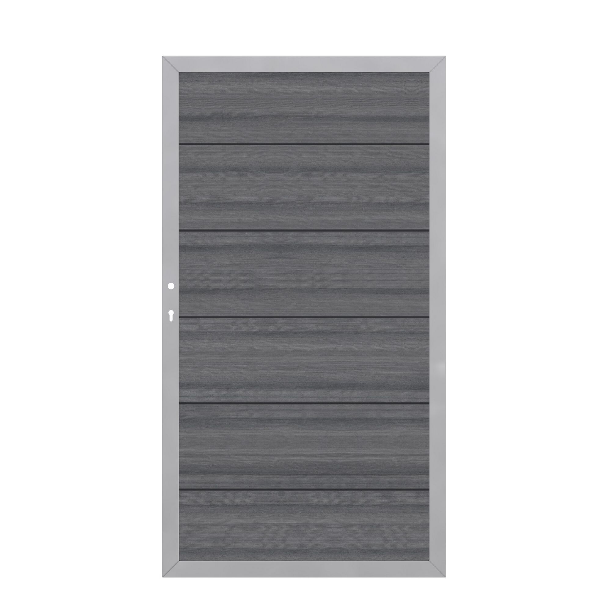 Graues Gartentor mit silbernem Rahmen