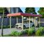 Auto unter einem Carport mit rotem Dach