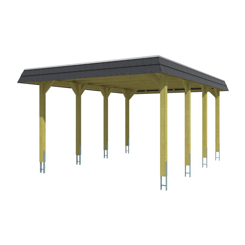Holzcarport mit grauem Dach