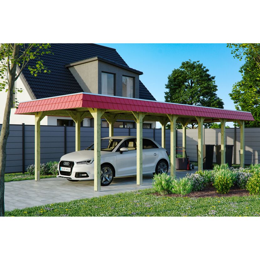 Carport 'Spreewald' rote Blende  345 x 893 cm imprägniert