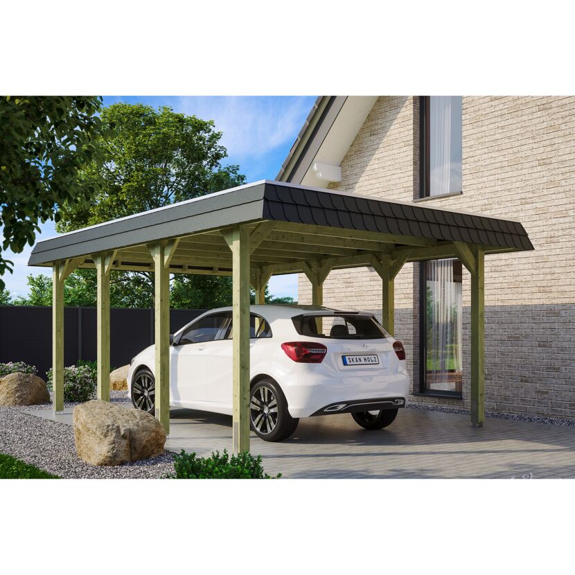 Einzelcarport 'Spreewald' 396 x 589 cm schwarze Blende KDI imprägniert