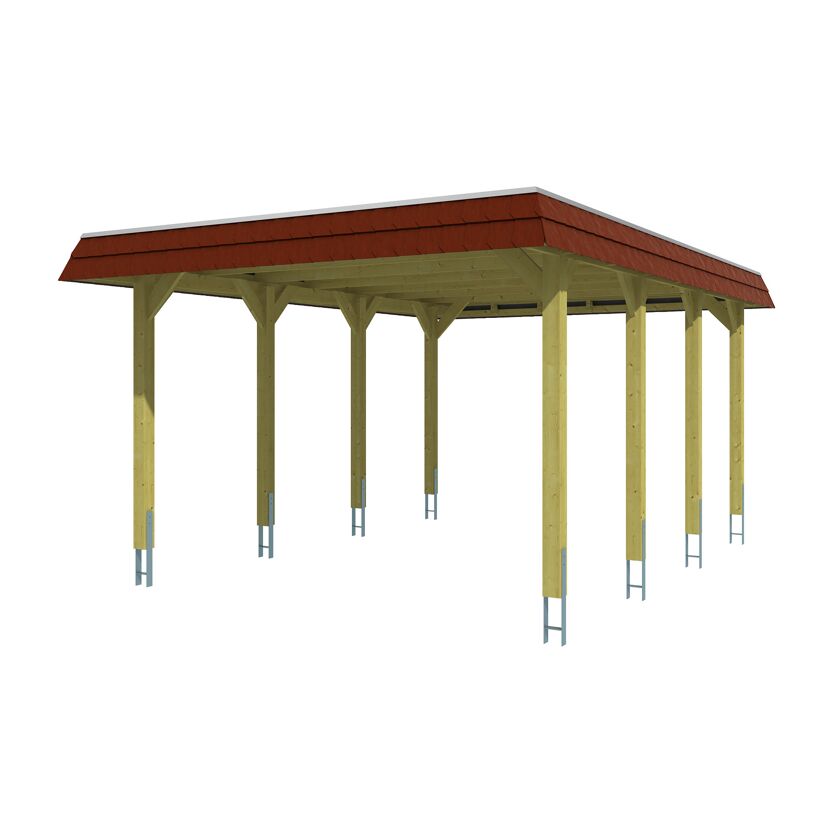 Einzelcarport 'Spreewald' 396 x 589 cm rote Blende KDI imprägniert