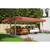 Doppelcarport aus Holz mit rotem Dach