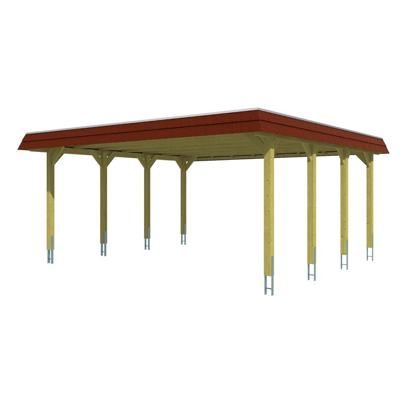 Carport Spreewald 585 x 589 cm mit roter EPDM-Dachblende