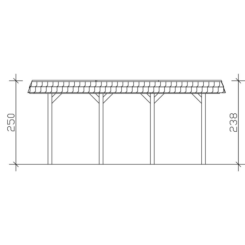 Technische Zeichnung eines Carports mit Schrägdach.