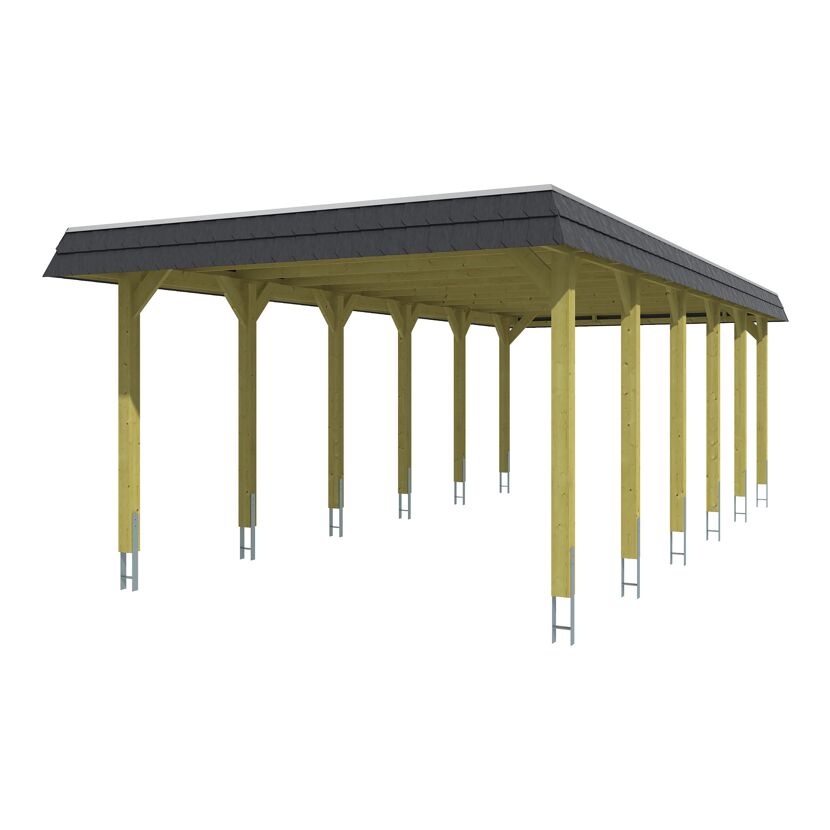 Holzcarport mit schwarzem Dach