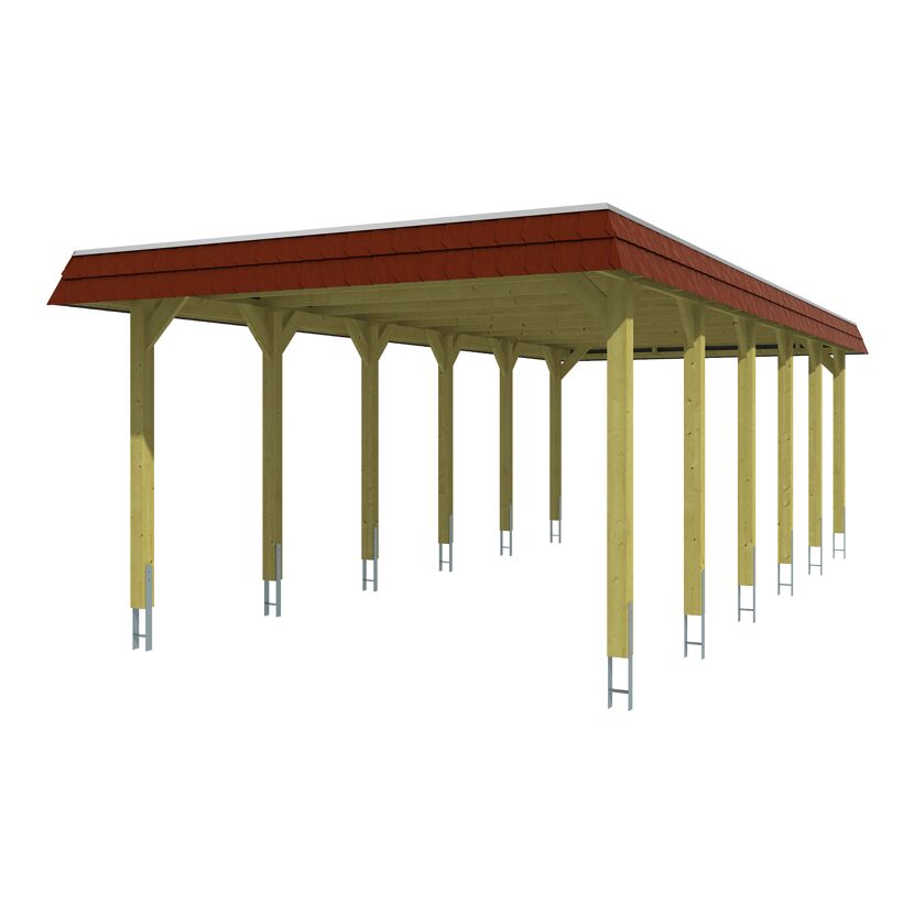 Einzelcarport 'Spreewald' 396 x 893 cm rote Blende KDI imprägniert