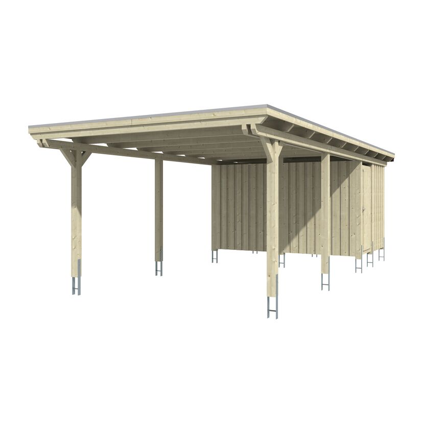 Holzcarport mit Schuppen und Alu-Dach