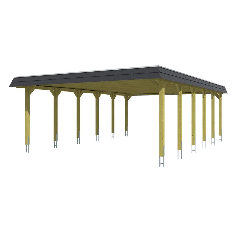 Doppelcarport 'Spreewald' 585 x 893 cm schwarze Blende KDI imprägniert