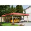 Doppelcarport aus Holz mit rotem Dach