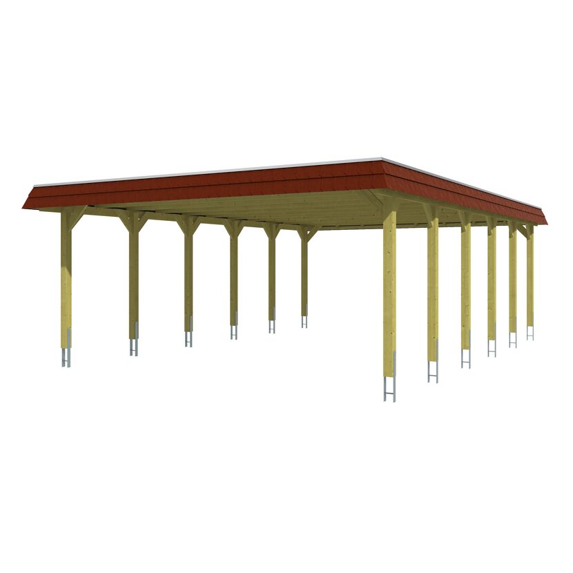 Carport Spreewald 585 x 893 cm mit roter Dacheindeckung