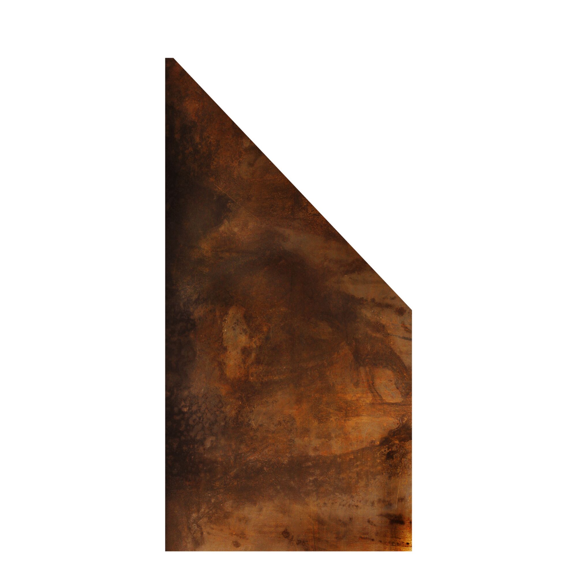 Rostbraunes Metallschild, dreieckig.