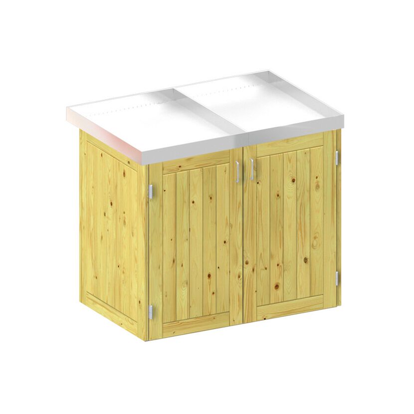 Holzschrank mit weißer Ablage