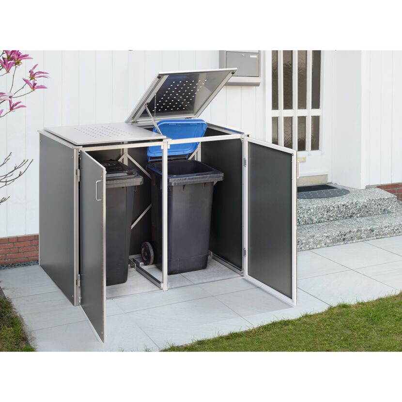 Mülltonnenbox BINTO HPL schiefer 2er mit HPL-Deck