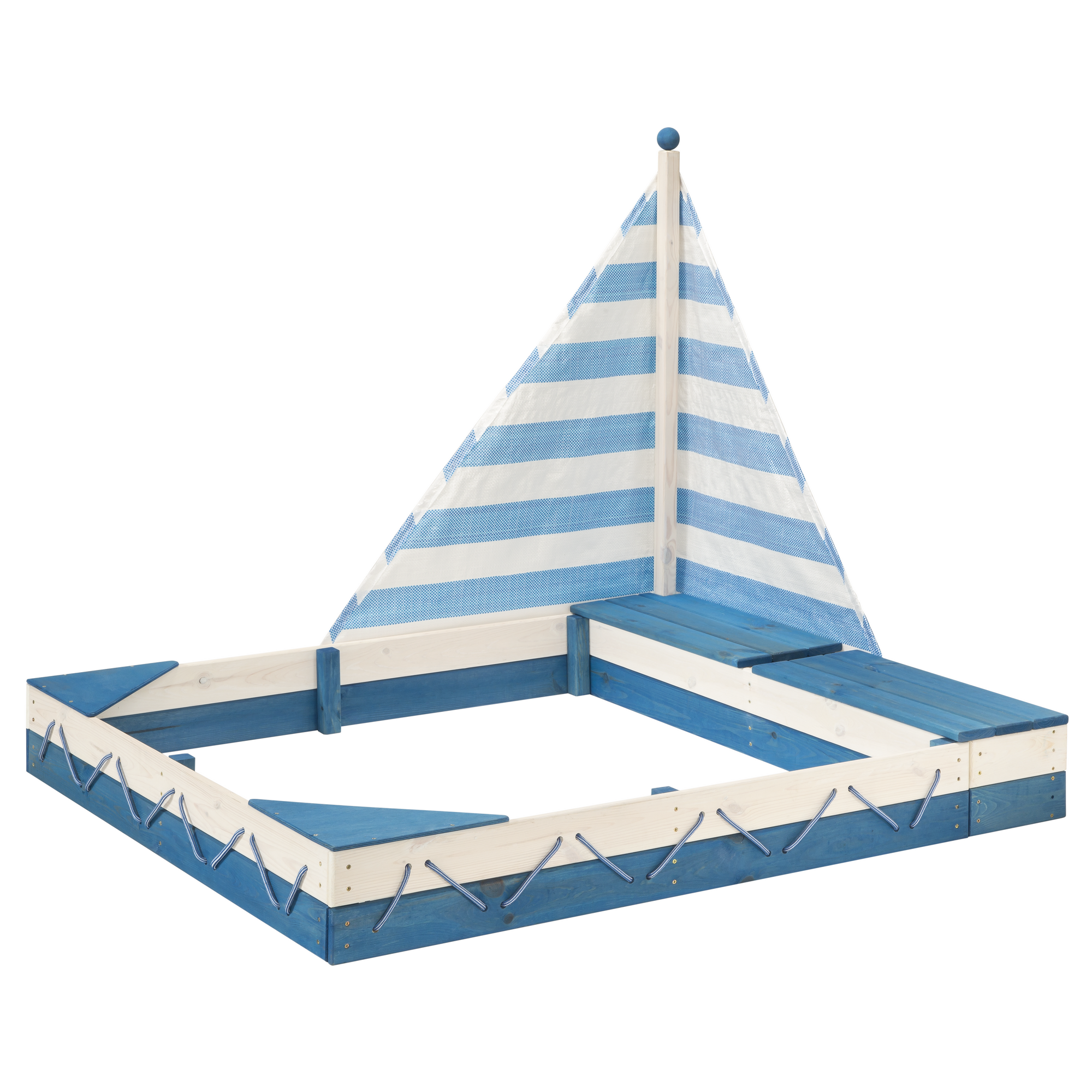 Sandkasten mit Sonnensegel 'Ole' Kiefer blau/weiß 138 x 120 x 114 cm + product picture