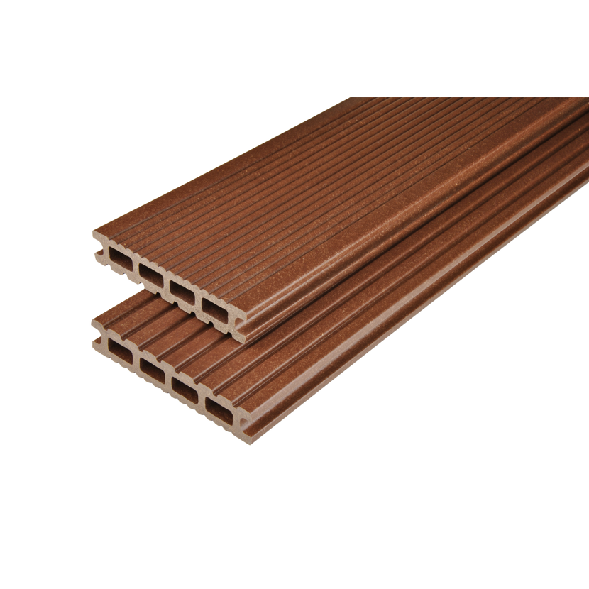 Zwei braune WPC-Terrassendielen
