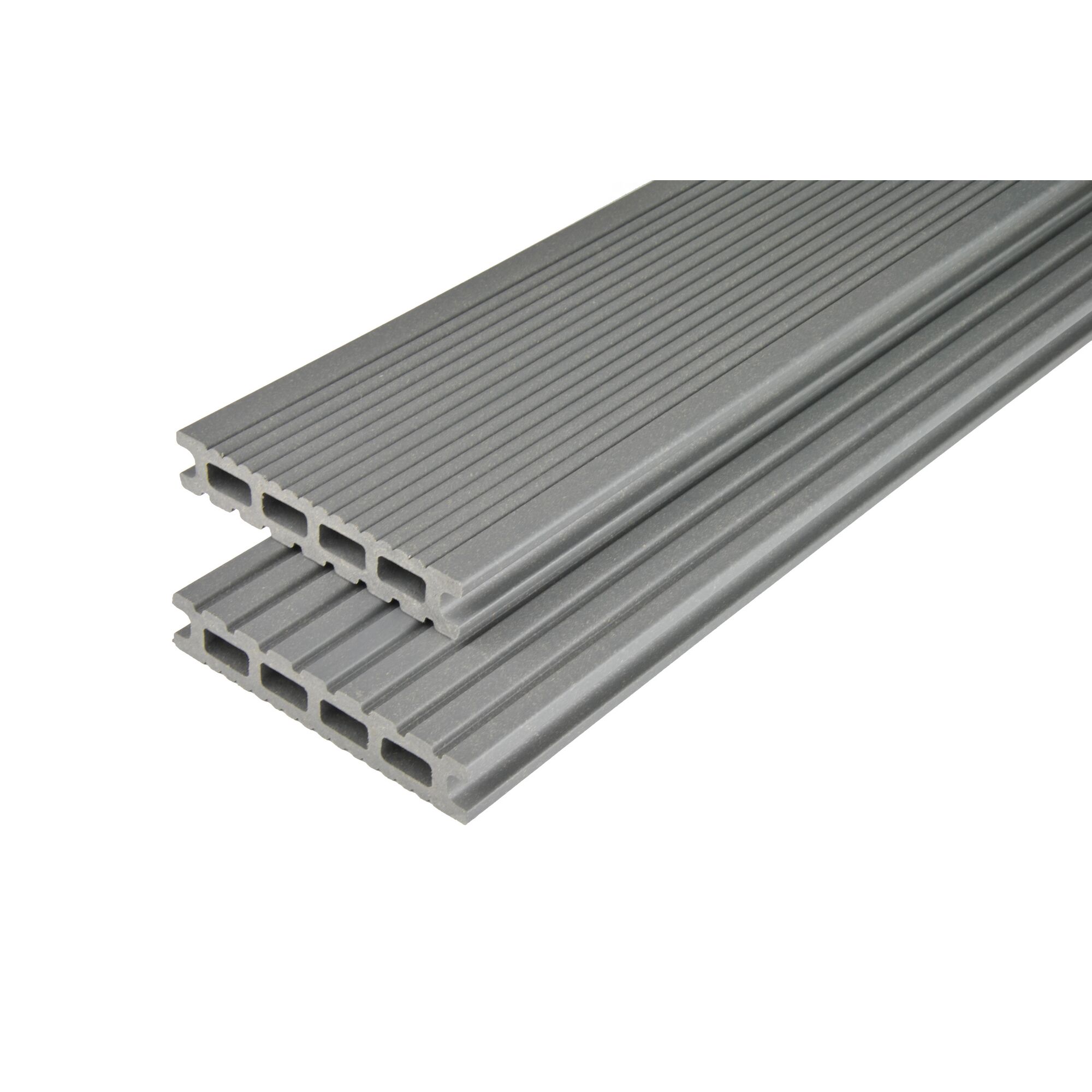 Zwei graue WPC-Terrassendielen