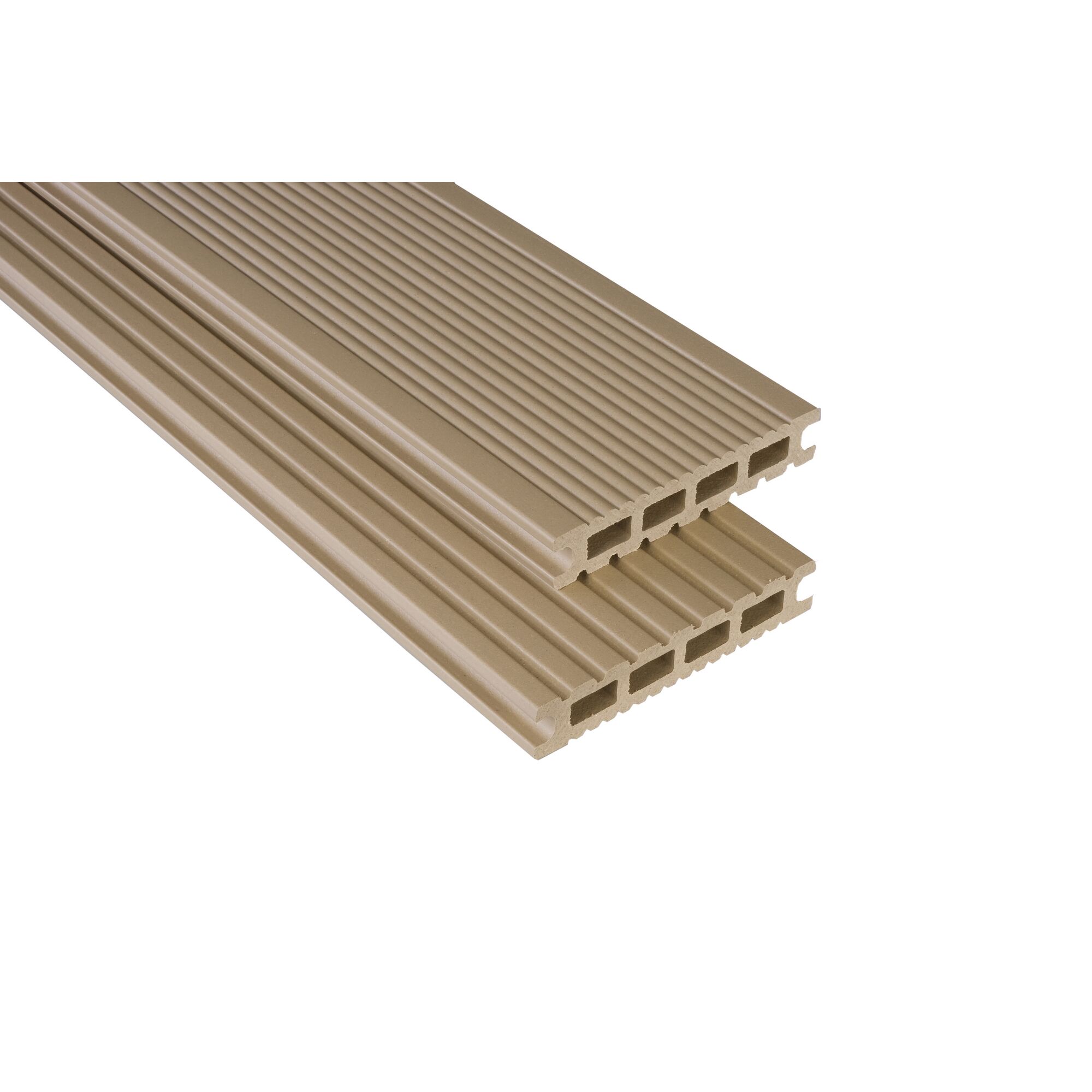 Zwei beige WPC Dielen