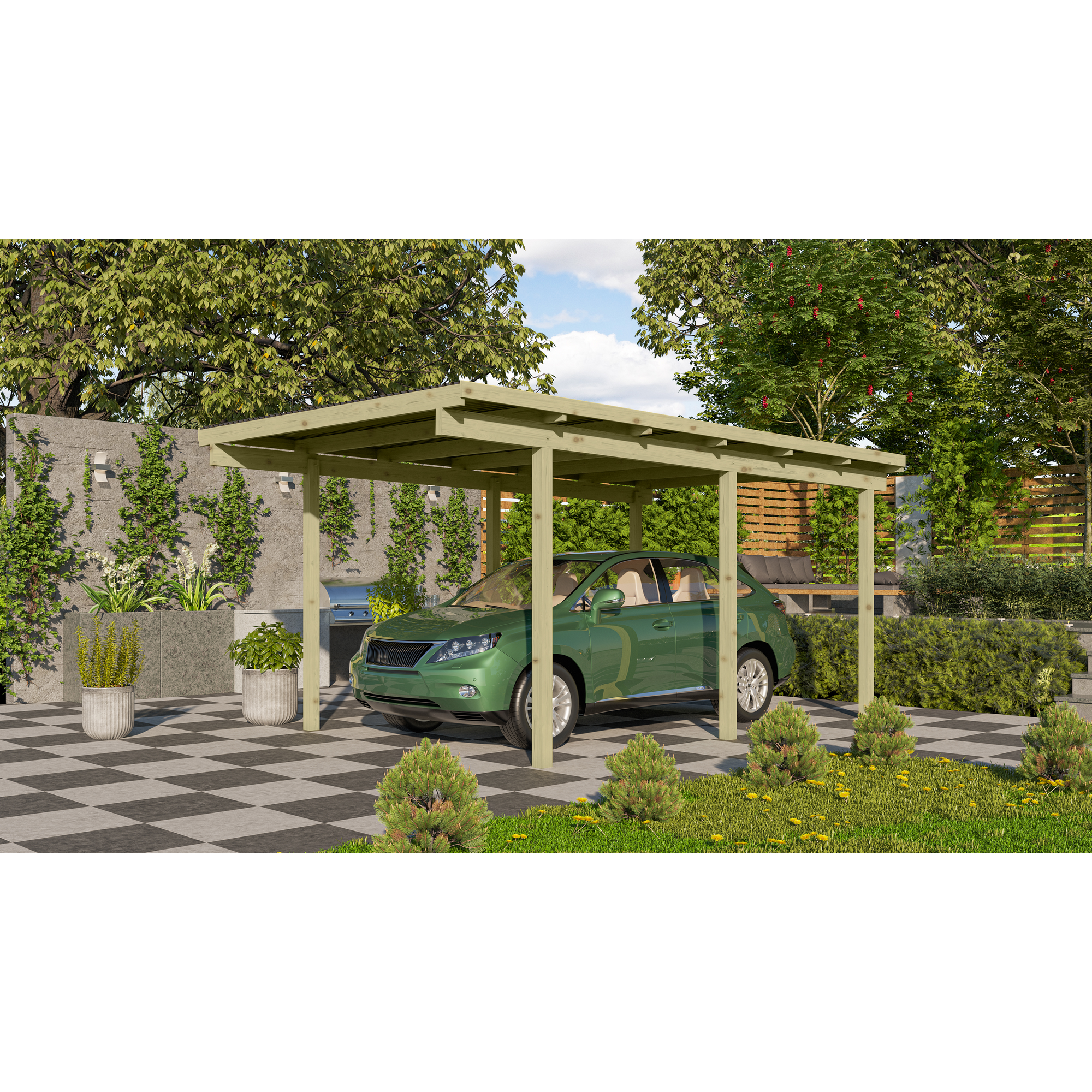 Einzelcarport 'Eco 1' 304 x 490 cm Kiefer KDI PVC-Dach