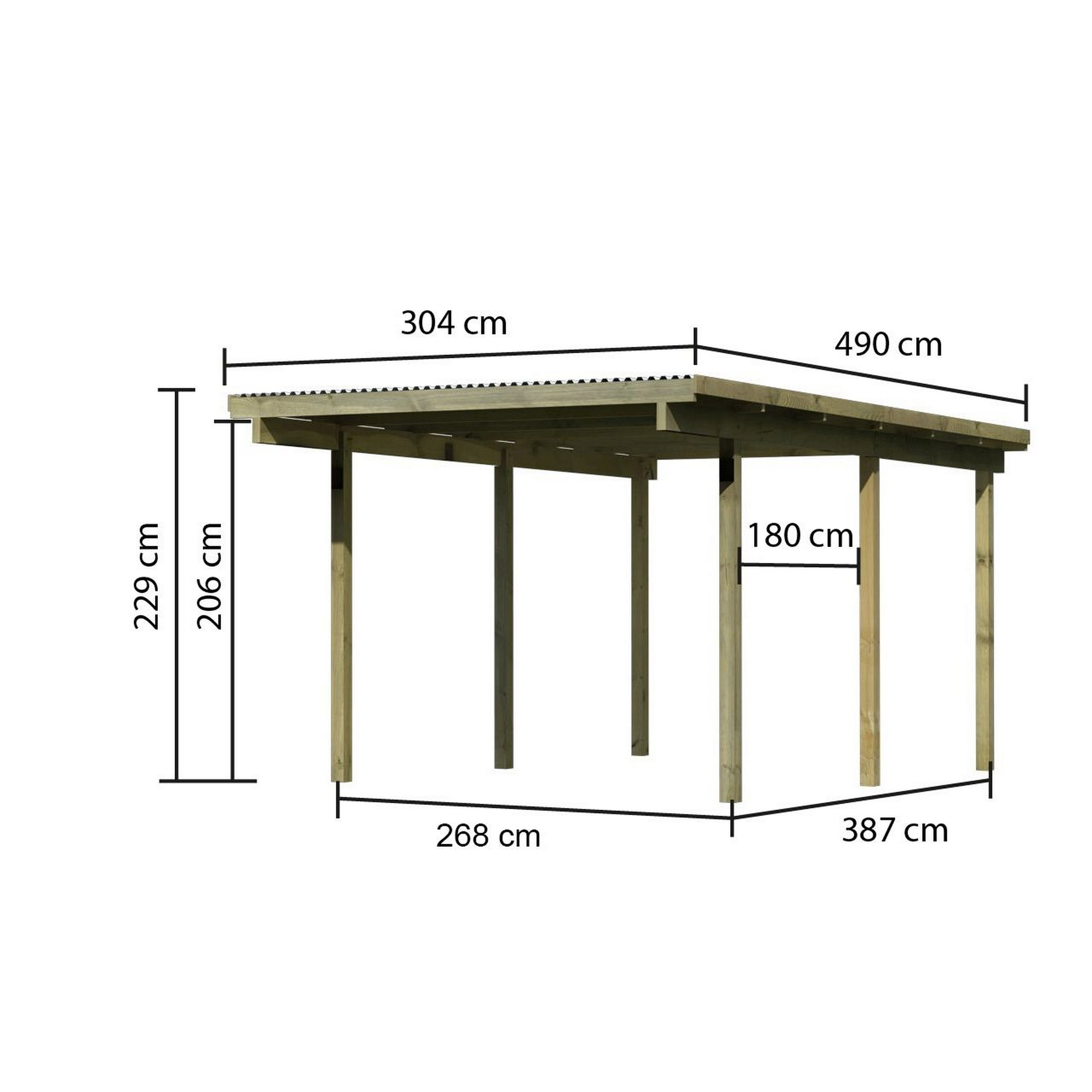 Einzelcarport 'Eco 1' 304 x 490 cm Kiefer KDI PVC-Dach