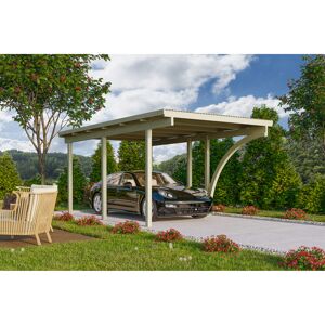 Einzelcarport 'Eco 1' 304 x 490 cm Kiefer KDI PVC-Dach, mit einem Einfahrtsbogen