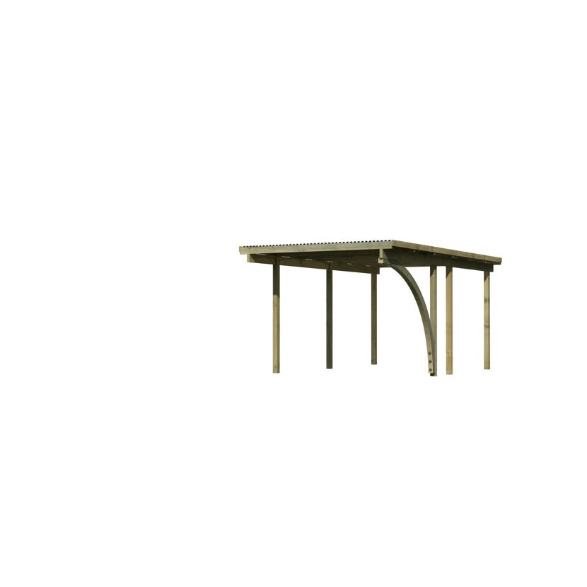 Einzelcarport 'Eco 1' 304 x 490 cm Kiefer KDI PVC-Dach, mit einem Einfahrtsbogen