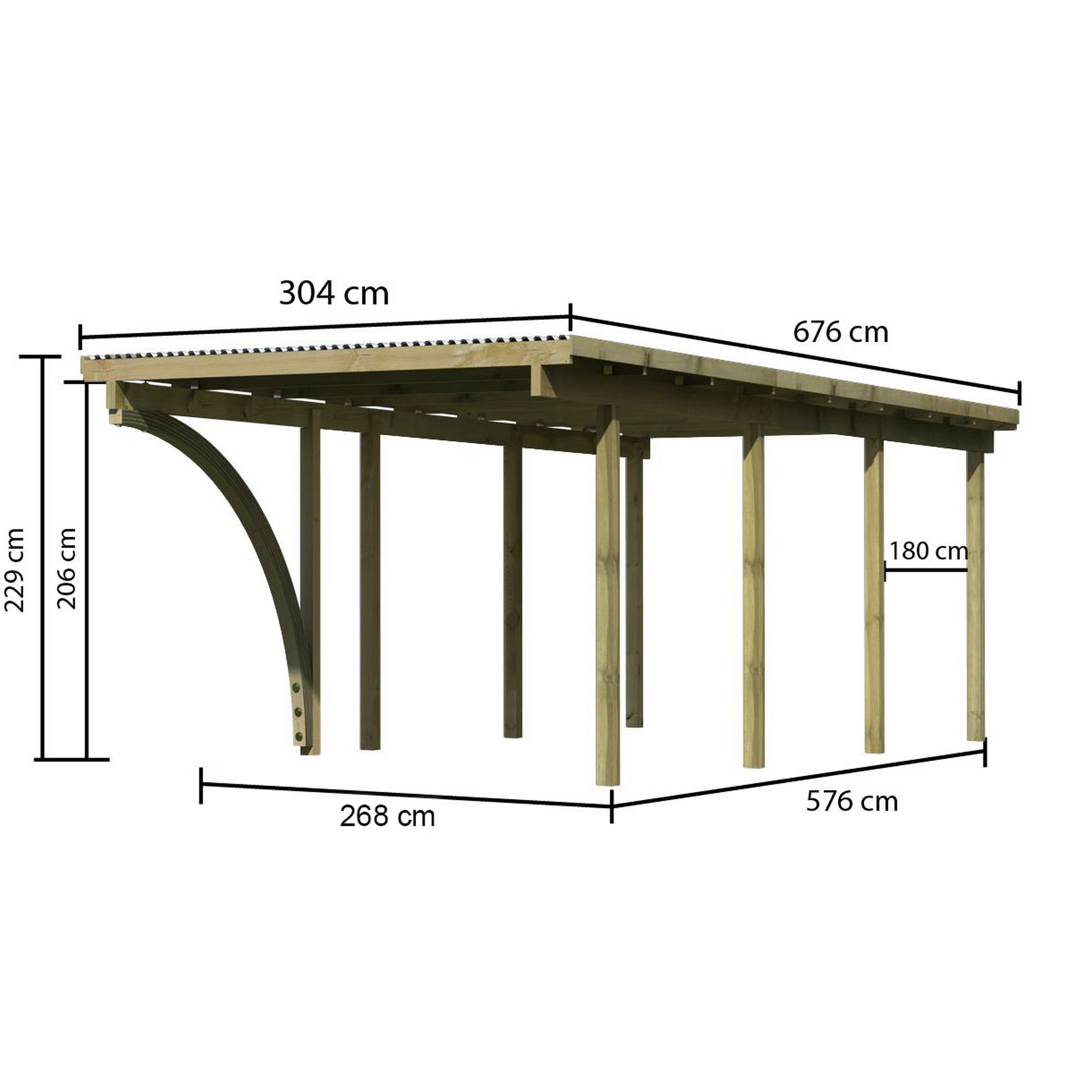 Einzelcarport 'Eco 2' 304 x 676 cm Kiefer KDI PVC-Dach, mit einem Einfahrtsbogen + product picture