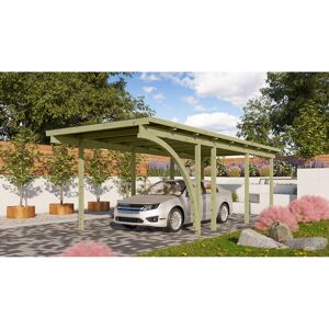 Einzelcarport 'Eco 2' 304 x 676 cm Kiefer KDI PVC-Dach, mit einem Einfahrtsbogen